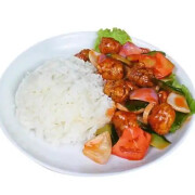 F11. Sweet &amp; Sour Pork on Rice <br> 咕噜肉饭